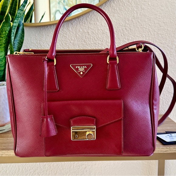 PRADA GALLERIA LUX SAFFIANO 2WAY TOP HANDLE SATCHEL BURGUNDY BAG ONE OF A KIND - Picture 4 of 16